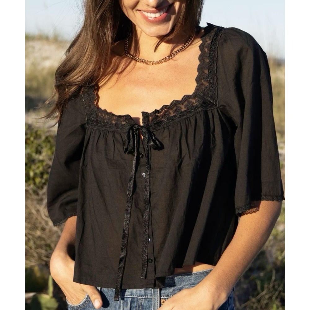 Natural Life The Prettiest Cotton Lace Blouse Sz XS Oversized Dark Fairy Goth